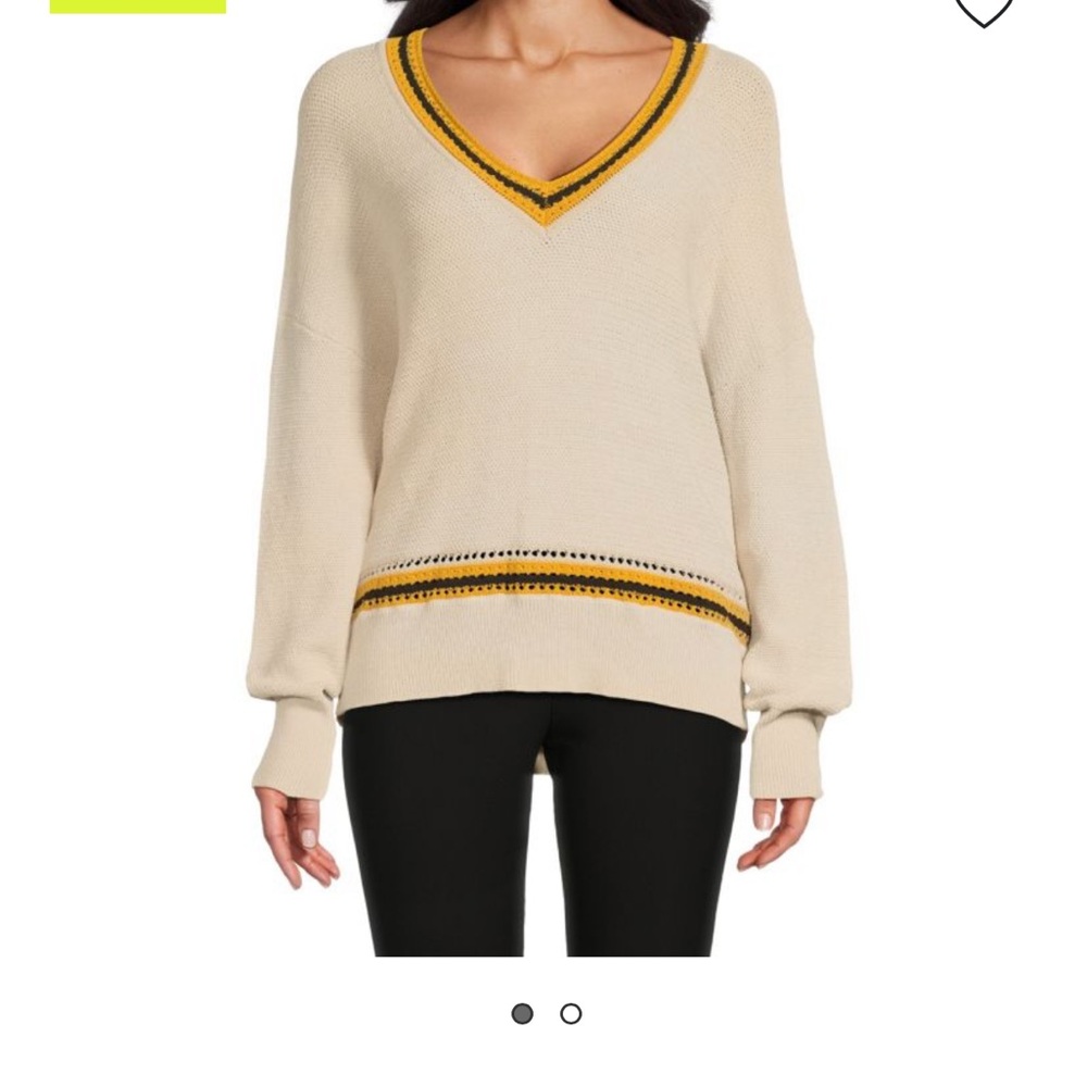 NWT XS Rag and Bone V-Neck Cream Sweater with Yellow Accents